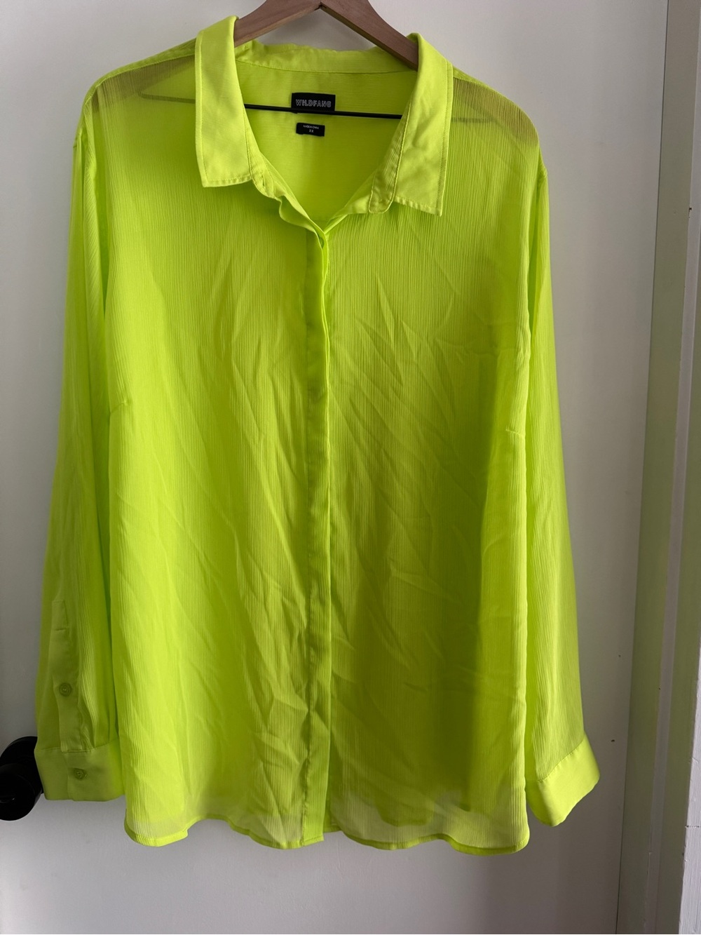 WILDFANG Empower Sheer long sleeve button up neon lime green 1X